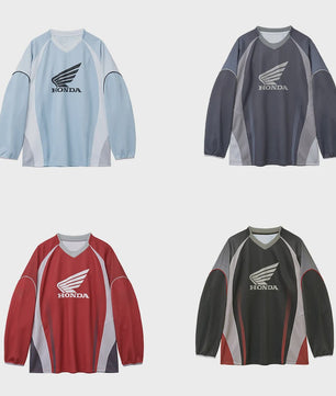 Honda Wielershirt Lange Mouw - Ademend V-hals Sportshirt voor Heren & Dames