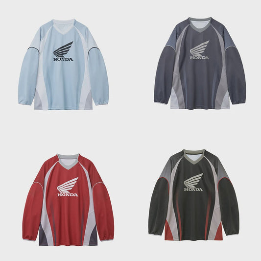Honda Wielershirt Lange Mouw - Ademend V-hals Sportshirt voor Heren & Dames