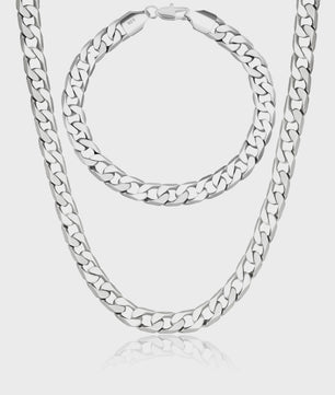 Set: 925 Sterling Zilveren Collier & Armband - 8mm Cuban Link - Minimalistisch & Luxe Cadeau