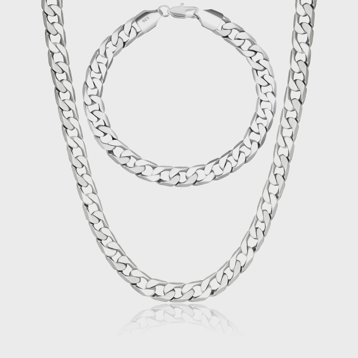 Set: 925 Sterling Zilveren Collier & Armband - 8mm Cuban Link - Minimalistisch & Luxe Cadeau