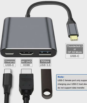 3-in-1 USB-C Hub: PD 100W Opladen, 4K HDMI & USB 3.0