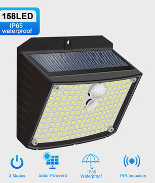 Solar Wandlamp met 158 LED's, Bewegingssensor & 3 standen - Waterdicht