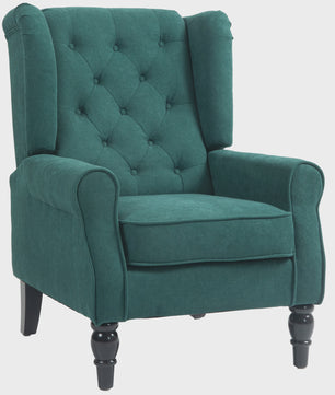 Groene Gestoffeerde Wingback Fauteuil met Brede Zitting en Klassieke Stijl