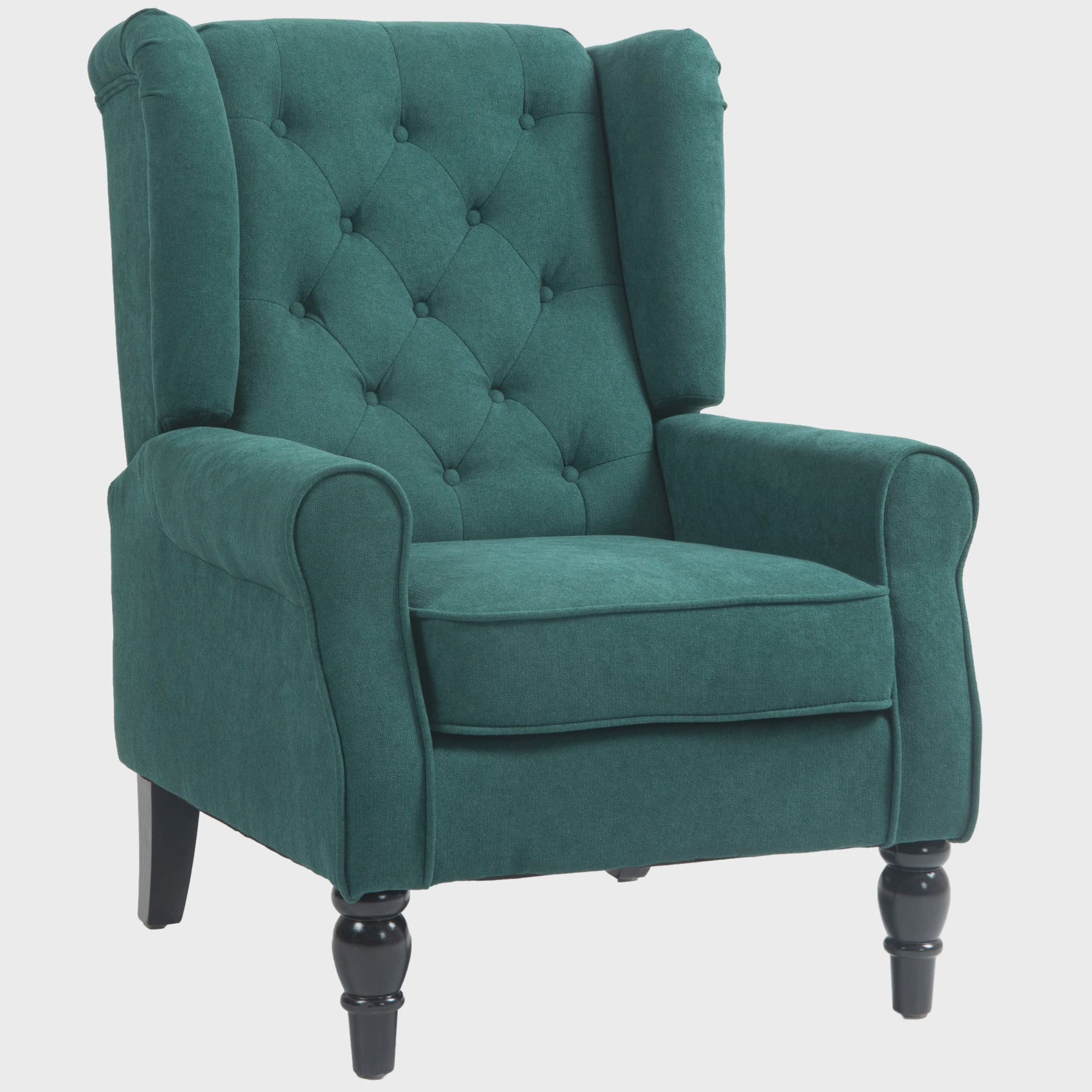 Groene Gestoffeerde Wingback Fauteuil met Brede Zitting en Klassieke Stijl