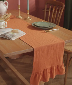 Oranje Katoenen Tafel Runner met Ruches - Feestelijke Decoratie voor Elke Gelegenheid