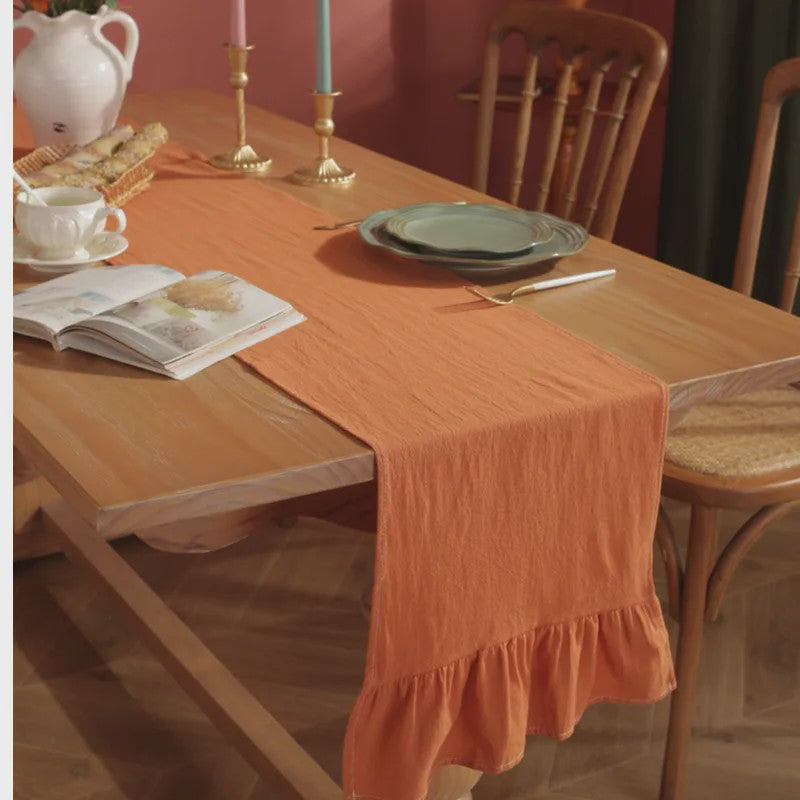 Oranje Katoenen Tafel Runner met Ruches - Feestelijke Decoratie voor Elke Gelegenheid