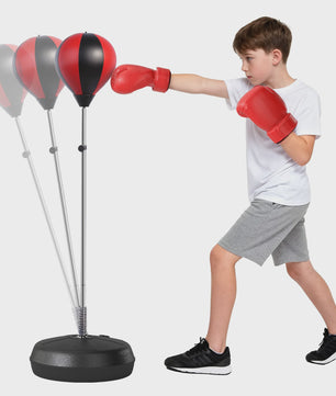 HOMCOM Punching bag on foot Punching ball on foot adjustable in height-cm with gloves, pump and base for teenagers and beginners black and red