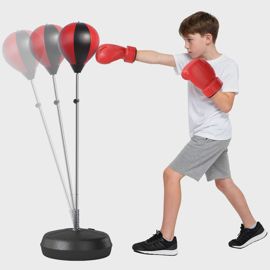 HOMCOM Punching bag on foot Punching ball on foot adjustable in height-cm with gloves, pump and base for teenagers and beginners black and red
