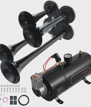 Krachtige 4-Trompet Lucht Hoorn Kit 150dB met 12V Compressor voor Vrachtwagens en Treinen