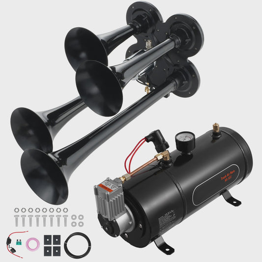 Krachtige 4-Trompet Lucht Hoorn Kit 150dB met 12V Compressor voor Vrachtwagens en Treinen
