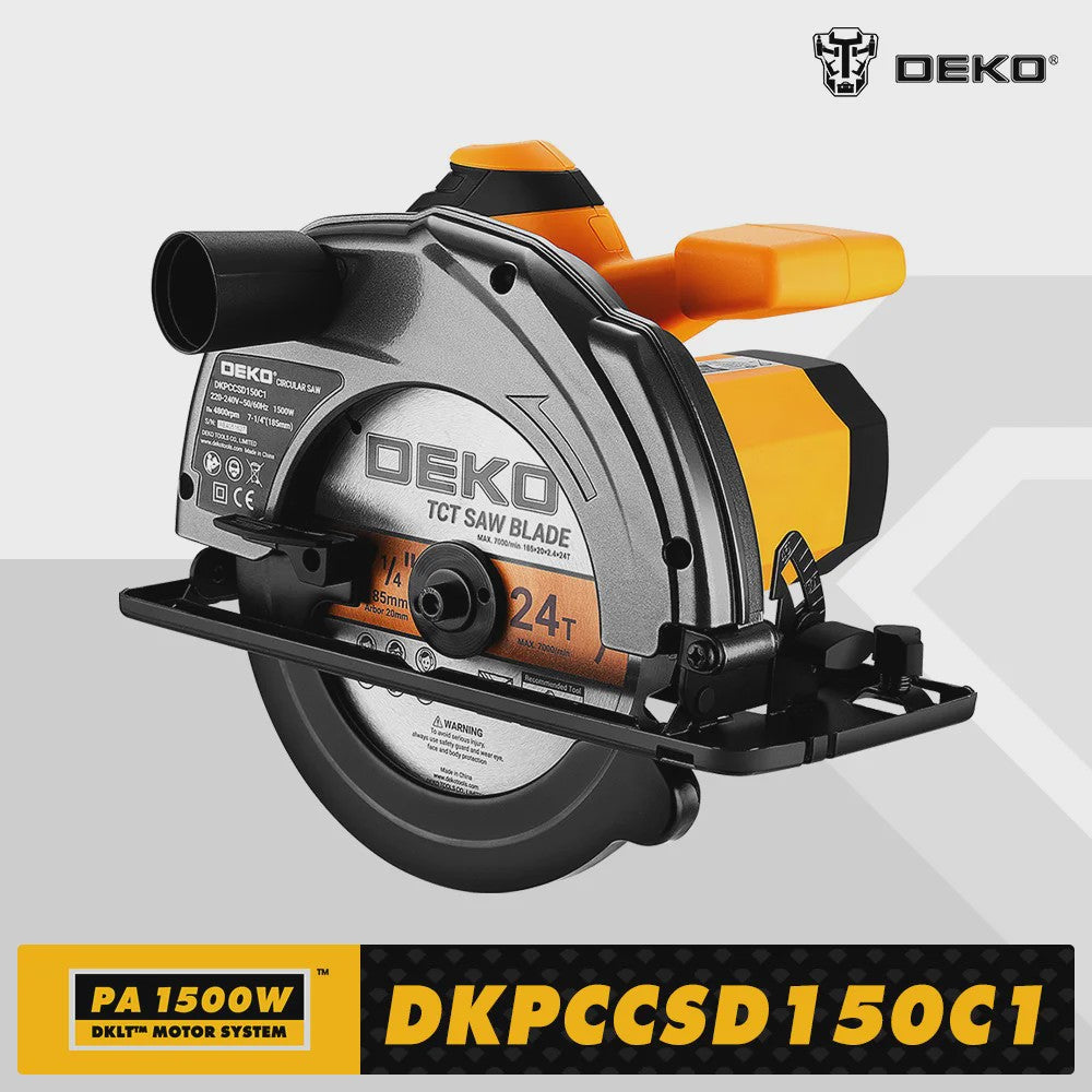 DEKO Elektrische Cirkelzaag 1500W - 185mm Multifunctioneel met Extra Handvat