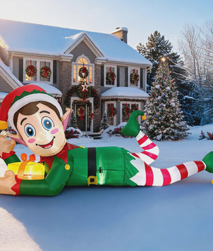 Grote Opblaasbare Kerst Elf - 300cm - Feestelijke Tuindecoratie