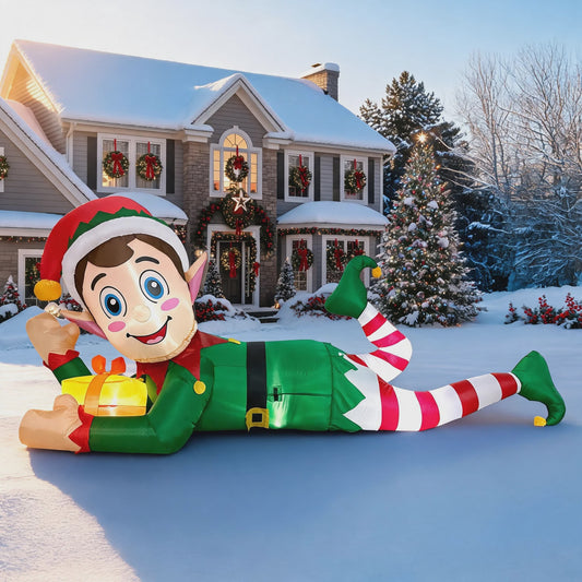 Grote Opblaasbare Kerst Elf - 300cm - Feestelijke Tuindecoratie
