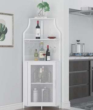 Industriële Hoekbar Kast met Wijnrek, Glazenhouder en Gaasdeur - Compact Buffet voor Woonkamer, Keuken of Eetkamer