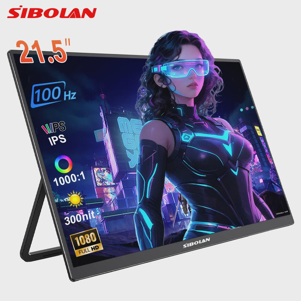 Sibolan 21.5" Draagbare Monitor - 1080P IPS, 100Hz, USB-C/HDMI, Ingebouwde Standaard