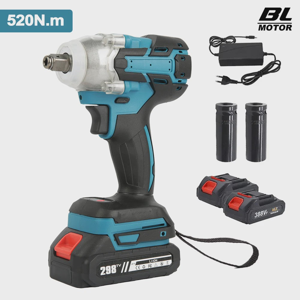 Krachtige 18V Brushless Accu Slagschroevendraaier & Boormachine - 520Nm, Variabele Snelheid, Incl. 2 Doppen
