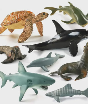 Miniatuur Zeedieren Figuren Set: Orka, Haai, Walrus, Zeeleeuw, Schildpad & Dolfijn