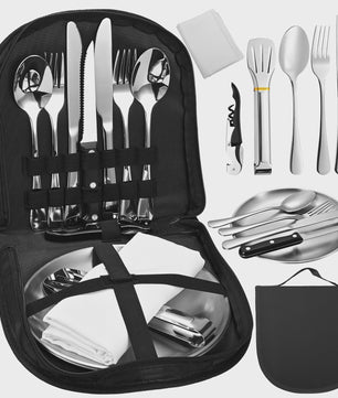 Draagbare Camping Bestekset RVS - Complete Picknick Tafelset met Organizer