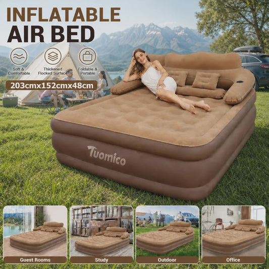 Luxe Opblaasbaar Luchtbed met Verstelbare Rugleuning & Ingebouwde Pomp - 203x152x48cm