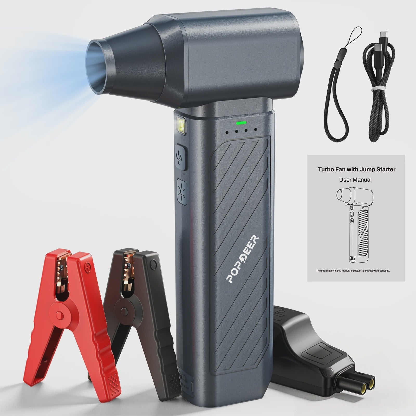 POPDEER PD-JT40 5000A Jump Starter met Turbo Ventilator, 65W Snelladen & 16000mAh Batterij