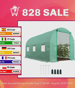 Outsunny Tunnel Greenhouse 400X200X200Cm with 6 Windows for Growing Green Plants