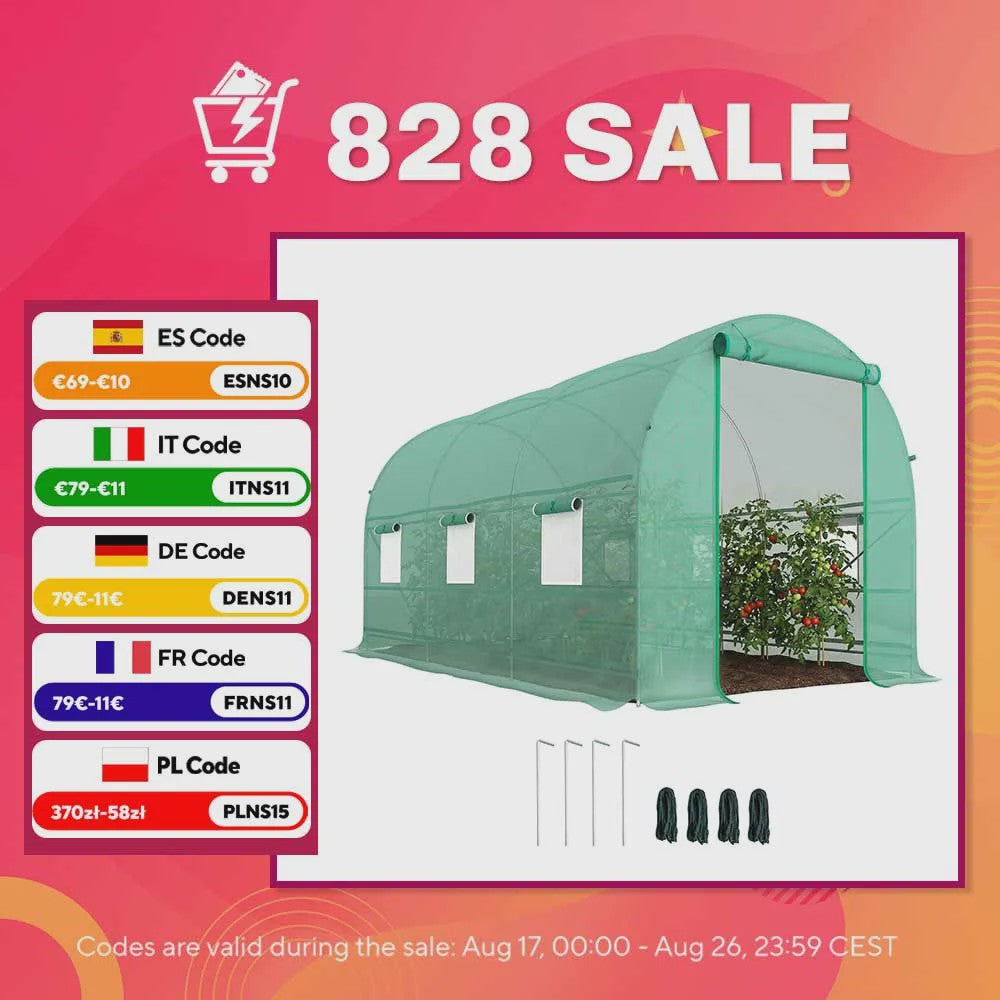 Outsunny Tunnel Greenhouse 400X200X200Cm with 6 Windows for Growing Green Plants