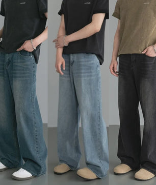 Herfst/Lente Heren Jeans - Loose Fit, Wide Leg, Vintage Washed Denim