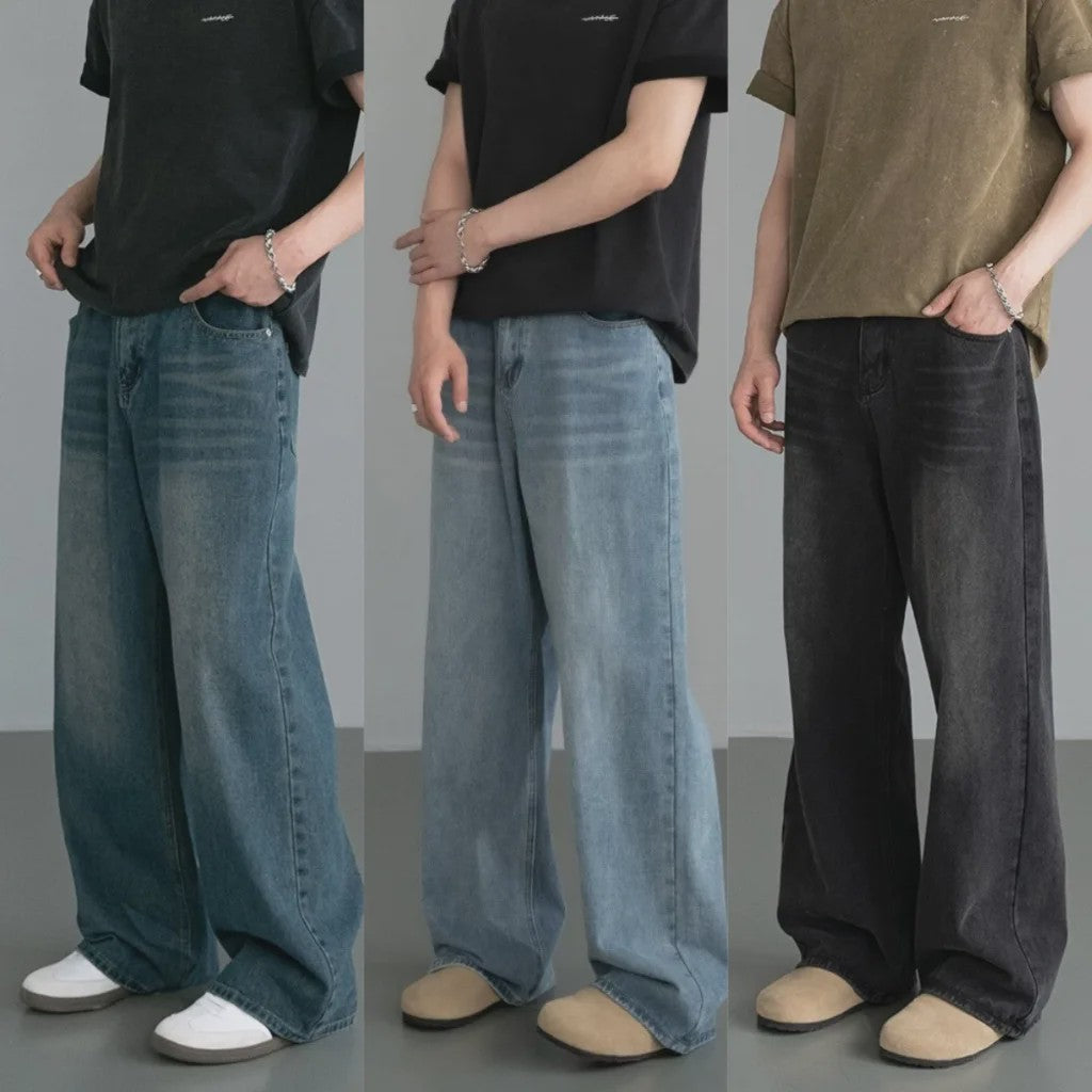 Herfst/Lente Heren Jeans - Loose Fit, Wide Leg, Vintage Washed Denim