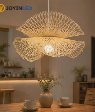 Japanse Bamboe Hanglamp 55cm - Handgeweven Rotan Plafondlamp voor Sfeervolle Woonkamer & Keuken
