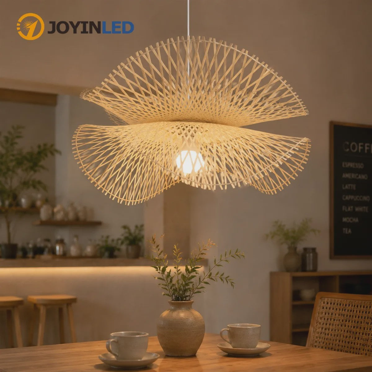 Japanse Bamboe Hanglamp 55cm - Handgeweven Rotan Plafondlamp voor Sfeervolle Woonkamer & Keuken