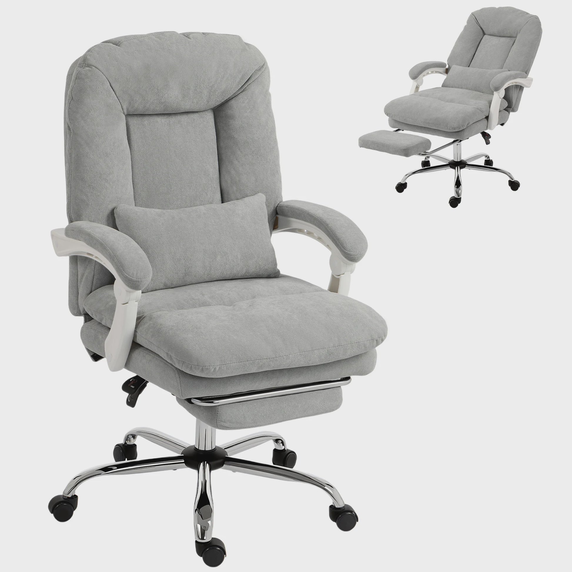 Ergonomische bureaustoel Velours Grijs met Lendesteun en Voetensteun