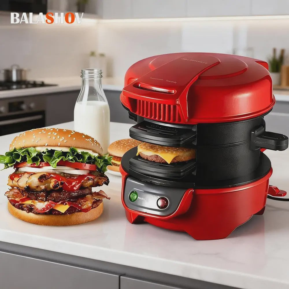 Compacte Ontbijt Sandwich Maker: Maak Snel Hamburgers, Omeletten & Meer