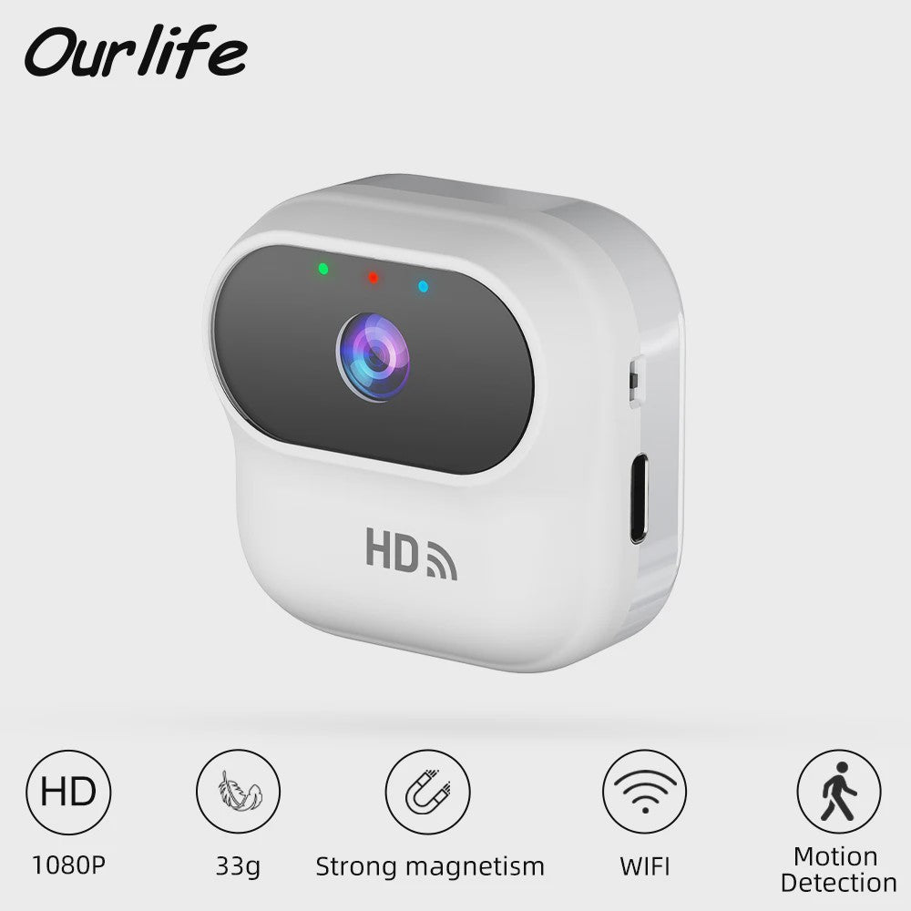 Ourlife A800 Mini WiFi Camera 1080P HD met Bewegingsdetectie en Magnetische Bevestiging