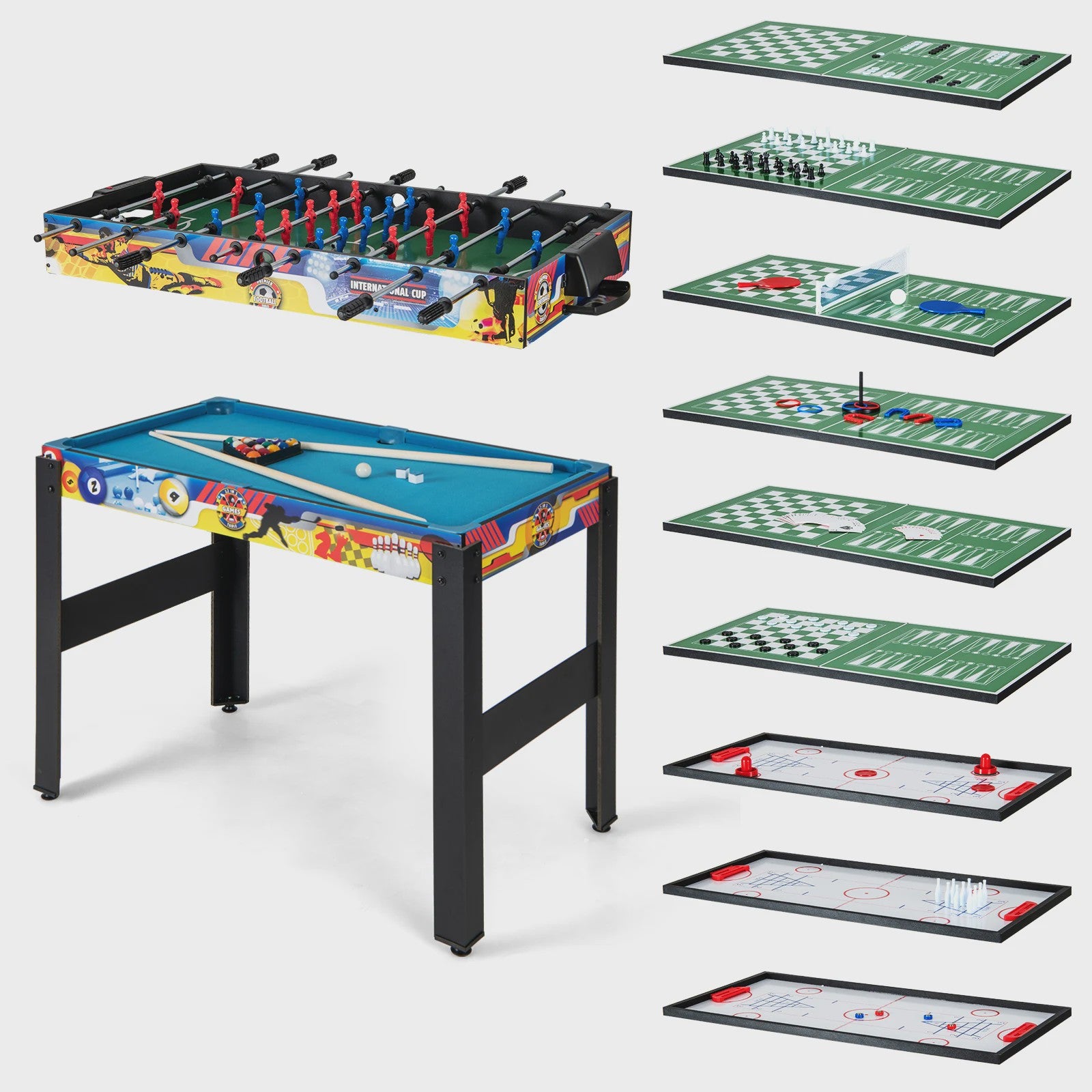 12-in-1 Multifunctionele Speltafel: Voetbal, Biljart, Air Hockey, Tafeltennis & Meer!