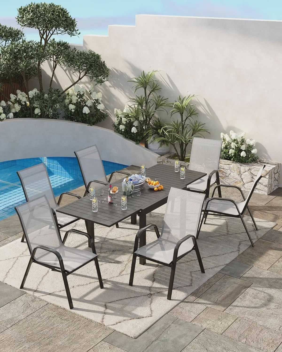 4 Stapelbare Textilene Tuinstoelen - Weerbestendig & UV-bestendig Metaal