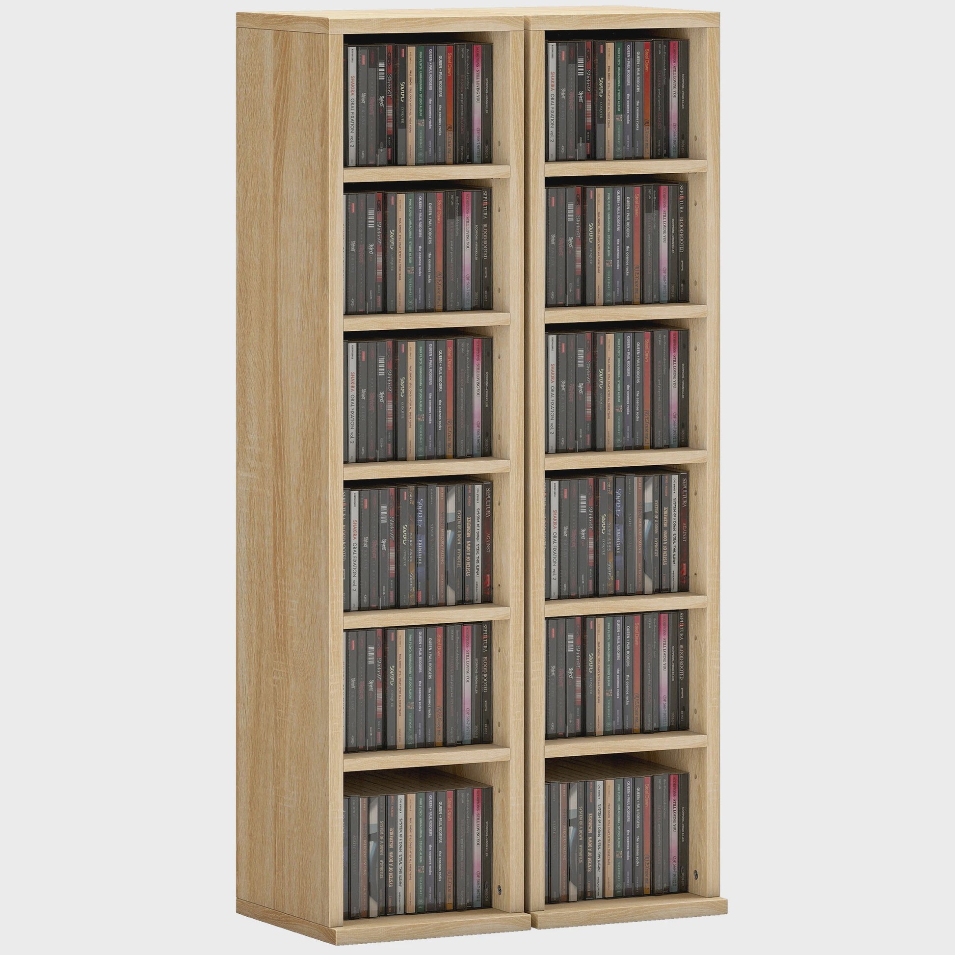 HOMCOM Set van 2 Houten Opbergkasten voor CD/DVD - Eiken Kleur