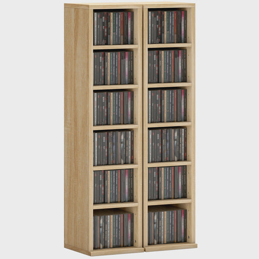 HOMCOM Set van 2 Houten Opbergkasten voor CD/DVD - Eiken Kleur