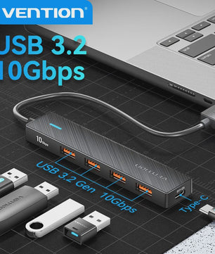 Vention 4-Poorts USB 3.2 Gen 2 Hub (10Gbps) - Compacte Adapter voor Laptop & PC