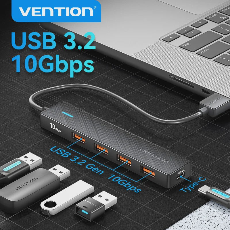 Vention 4-Poorts USB 3.2 Gen 2 Hub (10Gbps) - Compacte Adapter voor Laptop & PC