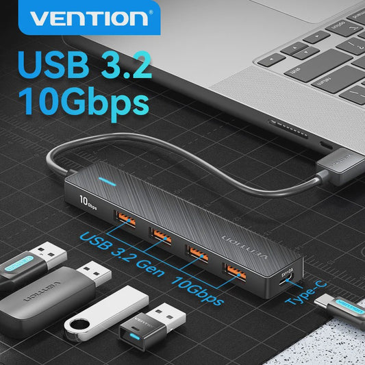 Vention 4-Poorts USB 3.2 Gen 2 Hub (10Gbps) - Compacte Adapter voor Laptop & PC