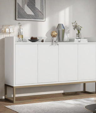 Modern Dressoir met 4 Deuren en Handgreep-loos Design - Wit, Zwart of Blauw