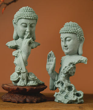 Zen Boeddha Beeld Groen Zandsteen - Sfeervolle Decoratie voor Huis en Bureau