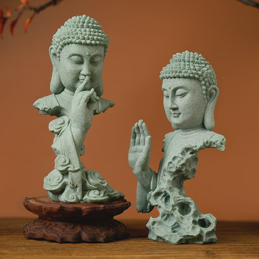 Zen Boeddha Beeld Groen Zandsteen - Sfeervolle Decoratie voor Huis en Bureau