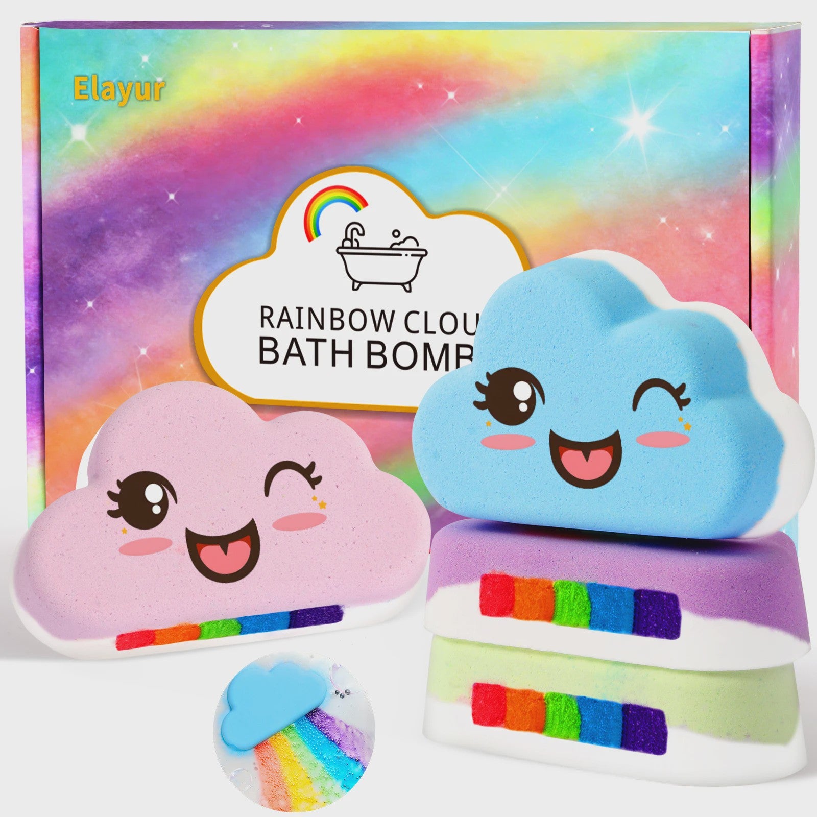 Regenboog Badbommen Set voor Kinderen - Handgemaakt, 4 Stuks, Cadeau voor Meisjes en Jongens