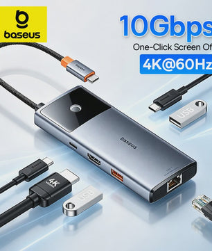 Baseus 6-in-1 USB-C Hub: 4K HDMI, 10Gbps USB 3.2, PD 100W, RJ45 Adapter