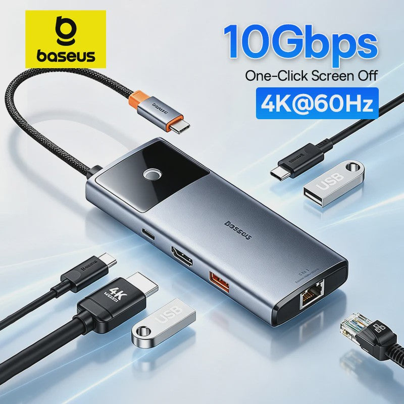 Baseus 6-in-1 USB-C Hub: 4K HDMI, 10Gbps USB 3.2, PD 100W, RJ45 Adapter