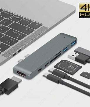 7-in-1 USB-C Hub met HDMI 4K, Thunderbolt 3, SD/TF Kaartlezer & Power Delivery voor MacBook