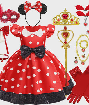Minnie Mouse Jurk Meisjes Rood Polka Dot met Grote Pailletten Strik - Feestjurk