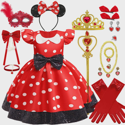 Minnie Mouse Jurk Meisjes Rood Polka Dot met Grote Pailletten Strik - Feestjurk