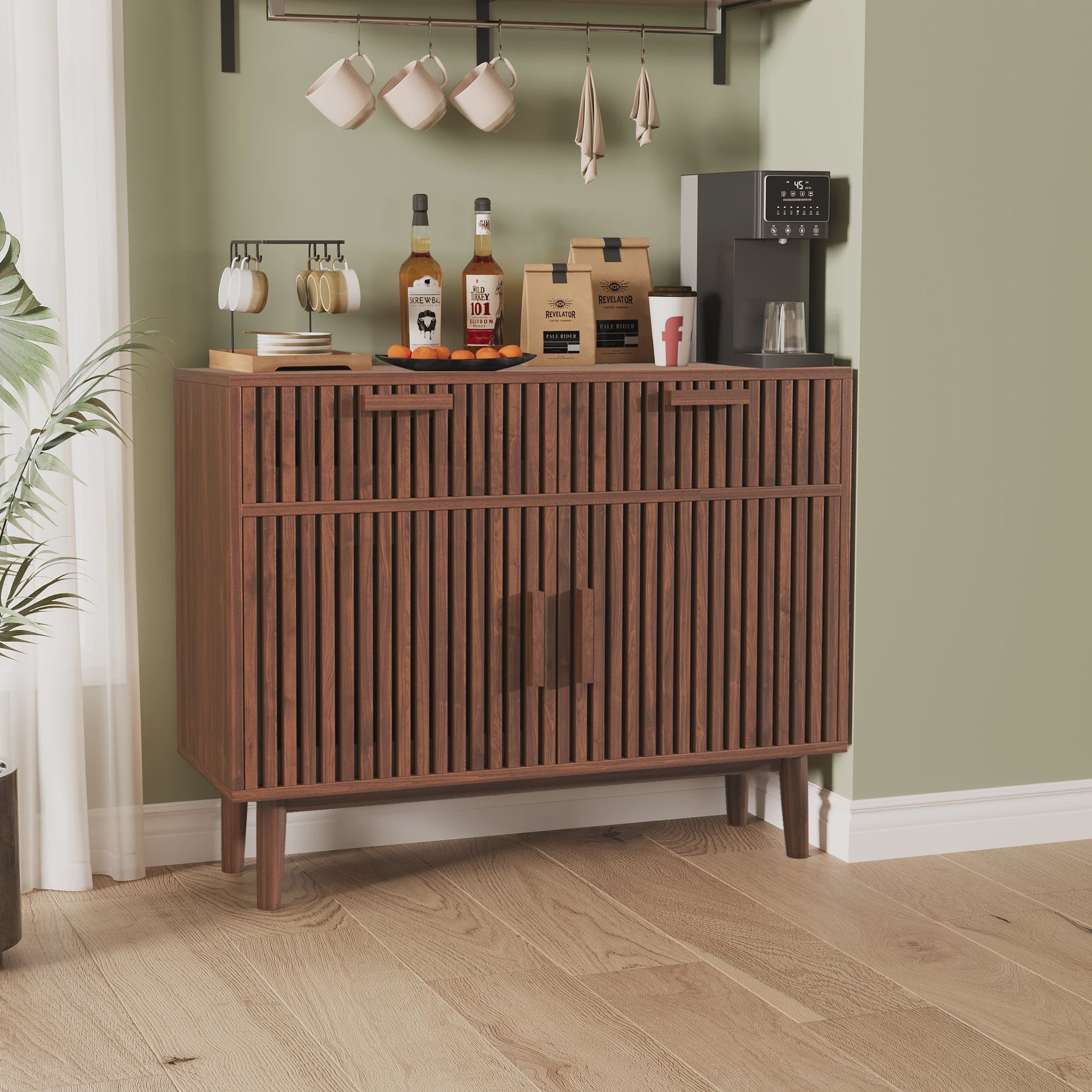 Mid-Century Houten Buffetkast met 2 Lades en 2 Deuren - Stijlvolle Console voor Woonkamer of Hal